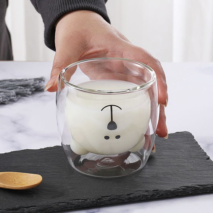Cartoon Bear Double-Wall Glass Coffee Cup - Heat-Resistant Insulated Mug