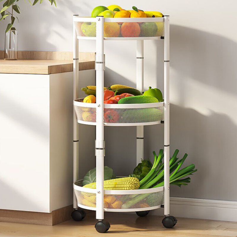 3-Tier Rotating Kitchen Storage Rack - Foldable Movable Cabinet Organizer