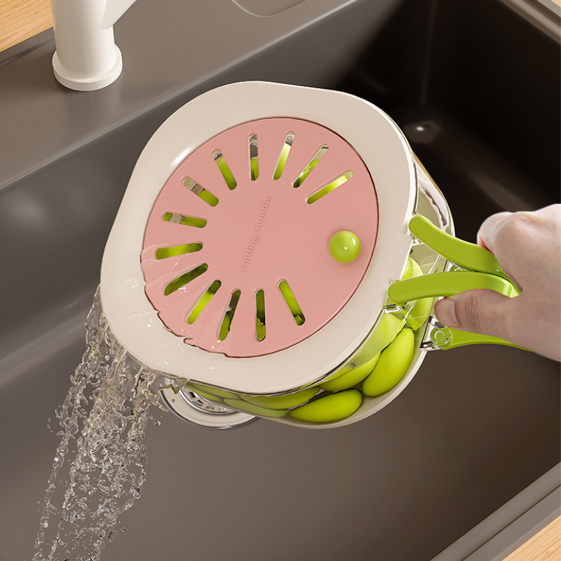 Fruit Washing Basket with Cover - Drain Basket for Kitchen Produce Storage