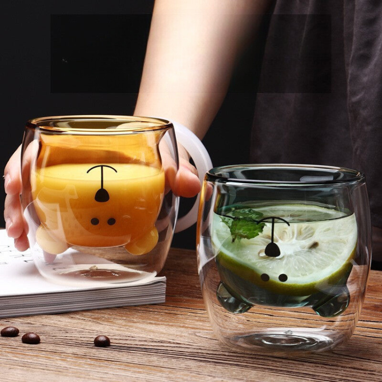 Cartoon Bear Double-Wall Glass Coffee Cup - Heat-Resistant Insulated Mug