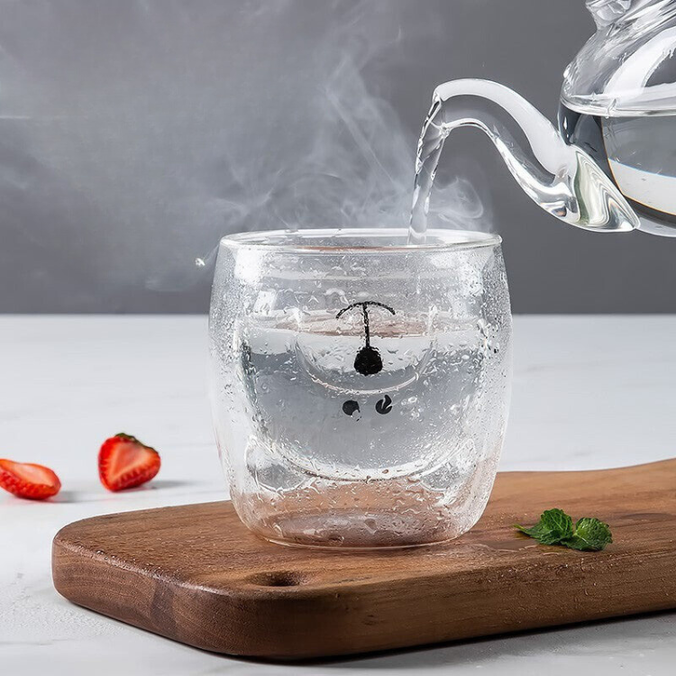 Cartoon Bear Double-Wall Glass Coffee Cup - Heat-Resistant Insulated Mug