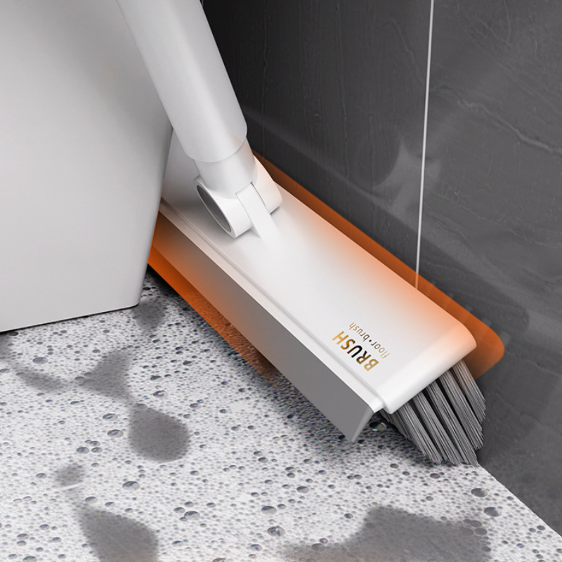 2-in-1 Floor Scrub Brush with Scraper - Long Handle V-Shaped Bristle Tile & Grout Cleaner