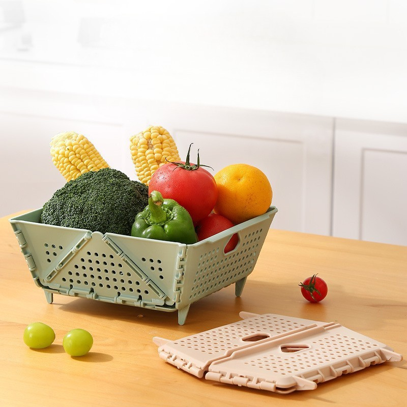 Collapsible Vegetable Washing Basket with Drain Holes - Foldable Kitchen Colander