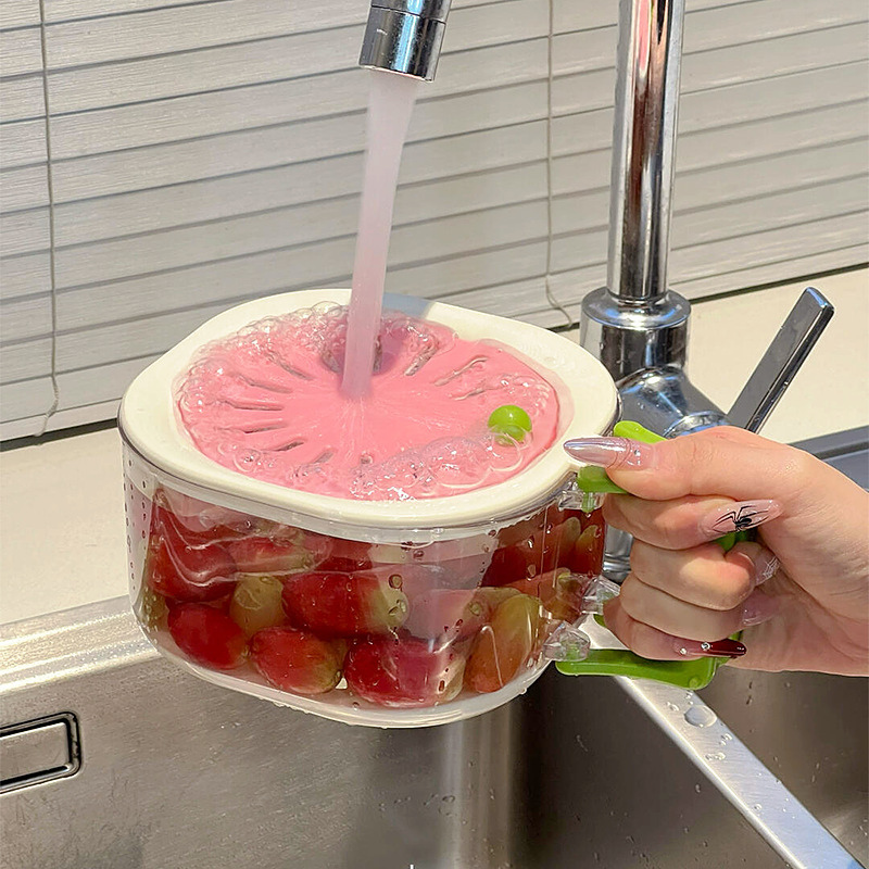 Fruit Washing Basket with Cover - Drain Basket for Kitchen Produce Storage