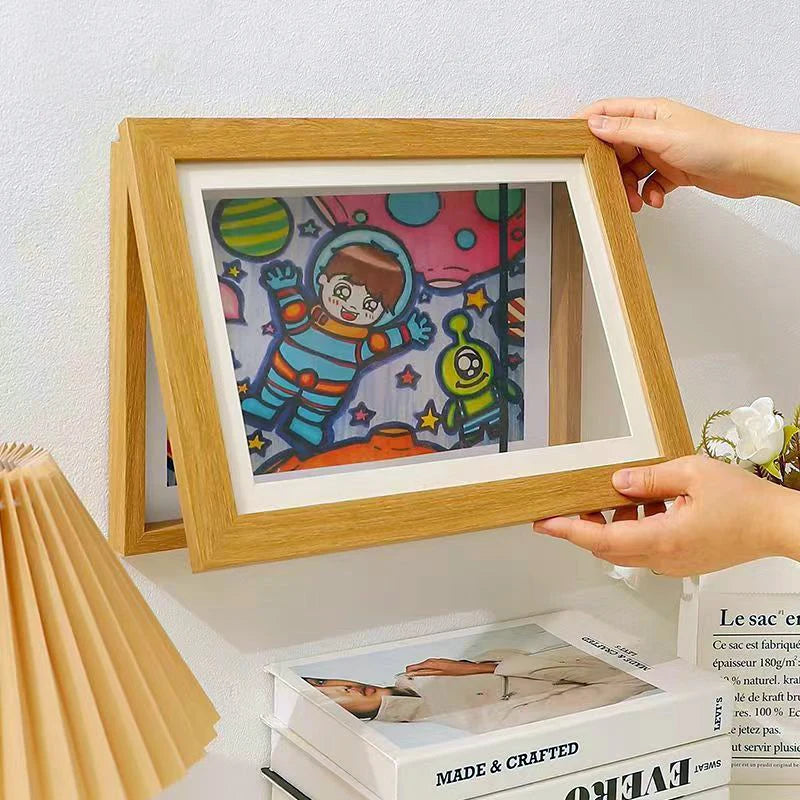 Children Drawing Frame A4 Wooden Poster Frame for Walls Children'S Art Frame Changeable Kids Pictures Display Frames Home Decor