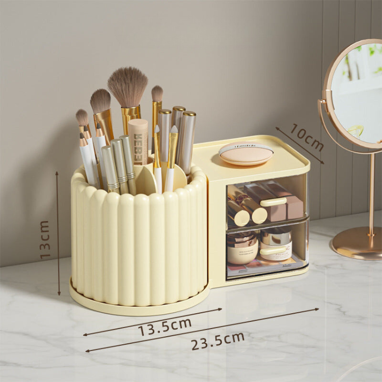 Rotating Desktop Organizer with Drawer - Pen Holder & Makeup Storage Box