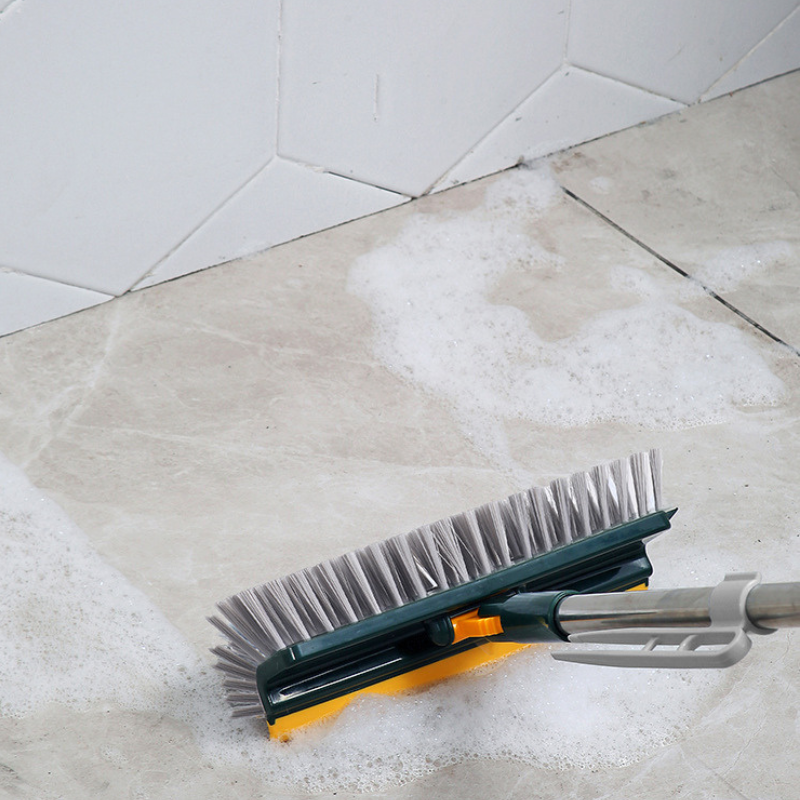 4-in-1 Long Handle Grout Brush - V-Shaped Bristle Tile Gap Cleaner with Hair Clipper
