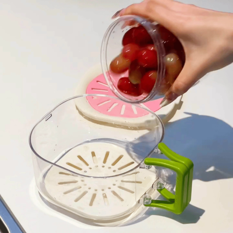Fruit Washing Basket with Cover - Drain Basket for Kitchen Produce Storage