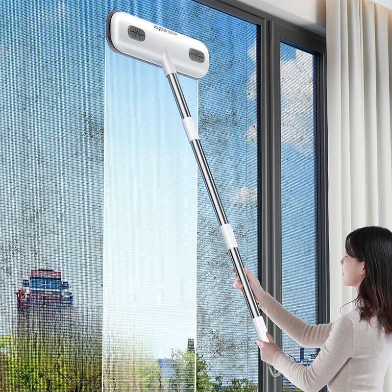 Extended Reach Window Screen Scrubber Brush - Long Handle Mesh Cleaning Tool