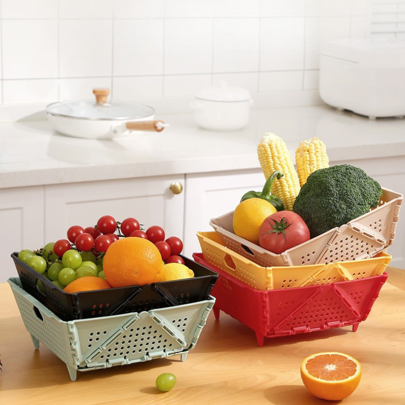 Collapsible Vegetable Washing Basket with Drain Holes - Foldable Kitchen Colander
