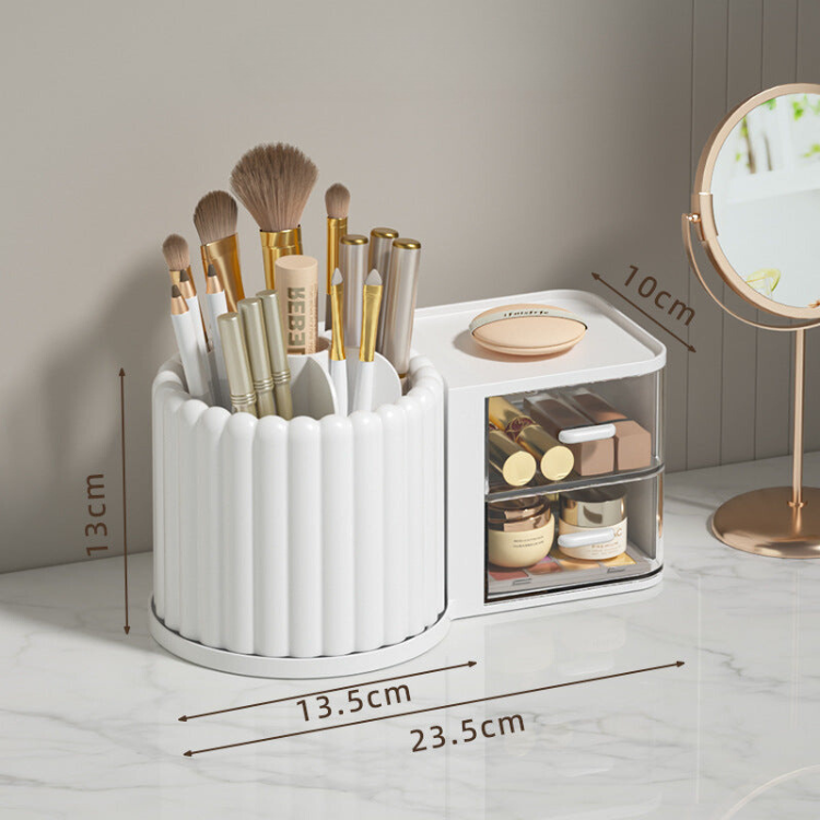 Rotating Desktop Organizer with Drawer - Pen Holder & Makeup Storage Box