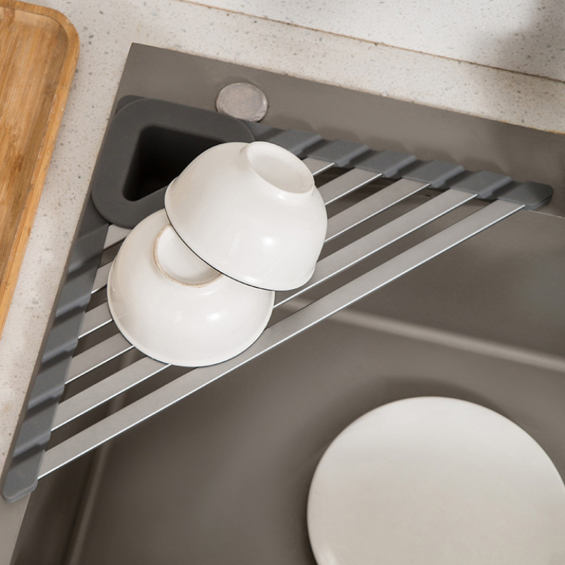 Triangle Sink Corner Drain Rack - Space-Saving Kitchen Dish Organizer
