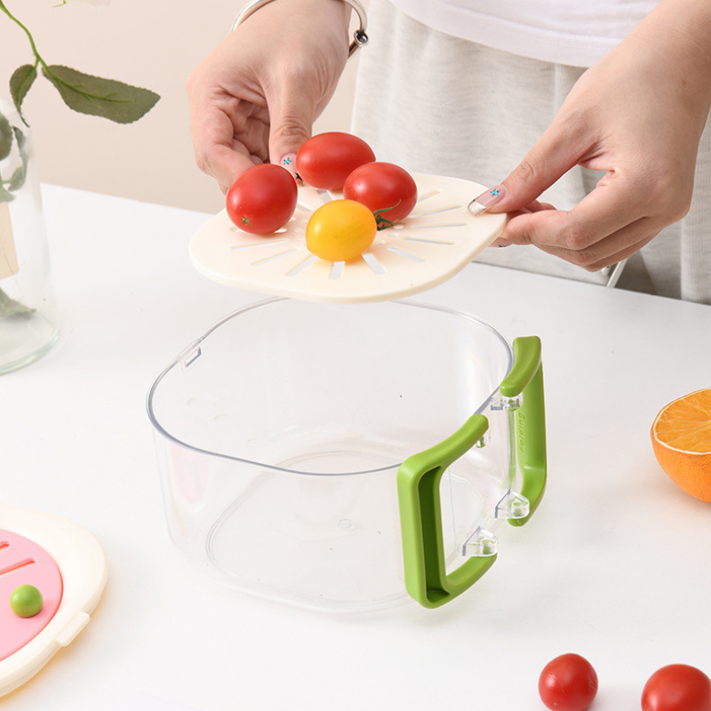 Fruit Washing Basket with Cover - Drain Basket for Kitchen Produce Storage