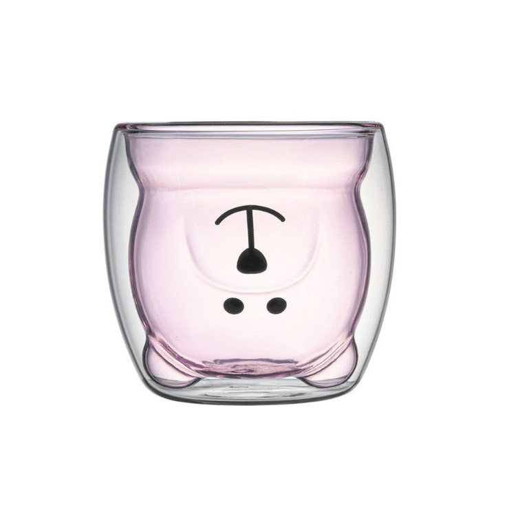 Cartoon Bear Double-Wall Glass Coffee Cup - Heat-Resistant Insulated Mug