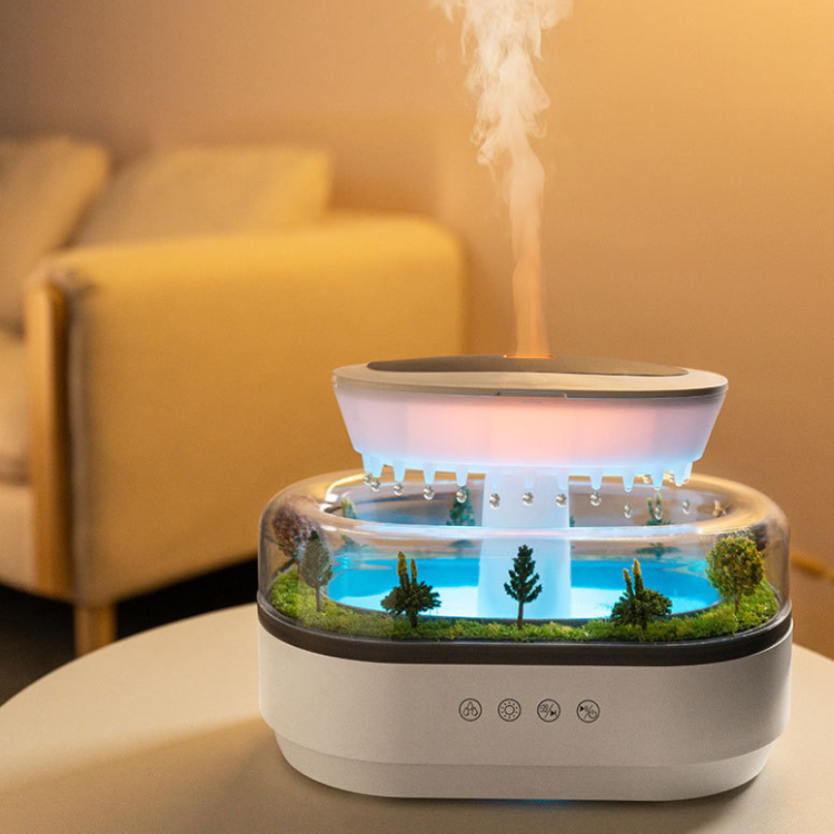 Raindrop Humidifier with Plant Landscape Ambient Light