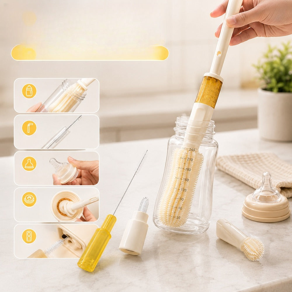 Five cleaning heads in one brush