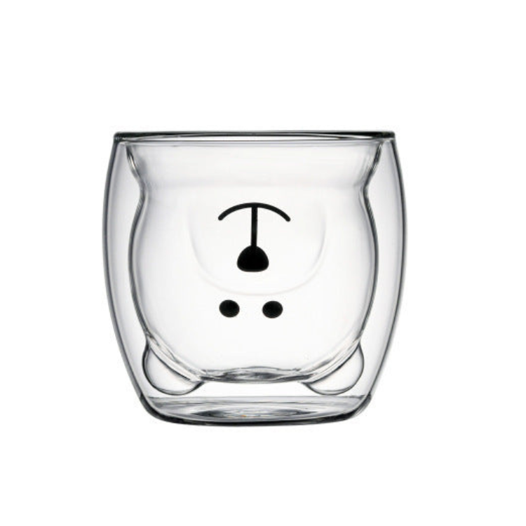 Cartoon Bear Double-Wall Glass Coffee Cup - Heat-Resistant Insulated Mug