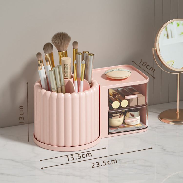 Rotating Desktop Organizer with Drawer - Pen Holder & Makeup Storage Box