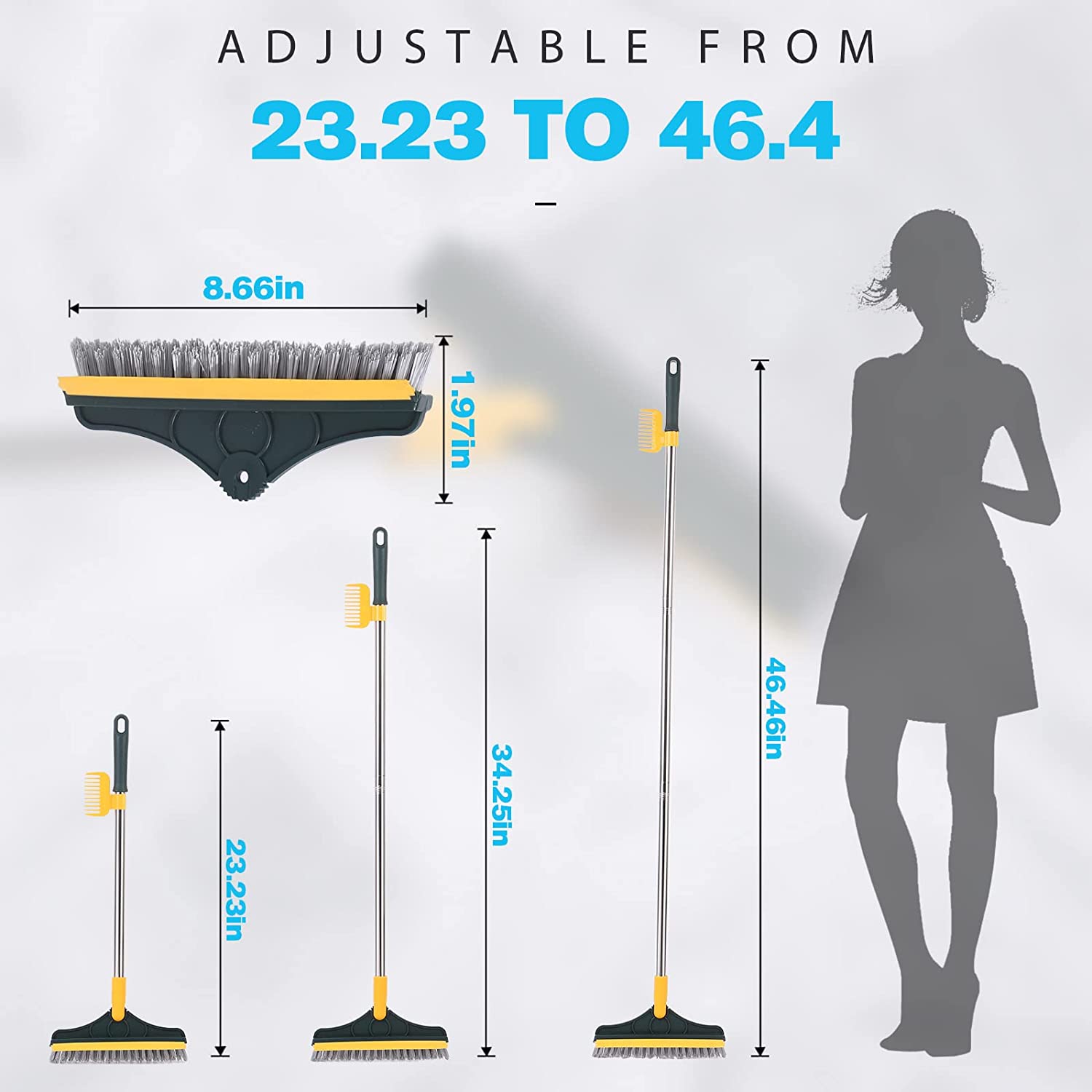 2-in-1 Stainless Steel Scrub Brush - Adjustable Long Handle with Detachable V-Shaped Head