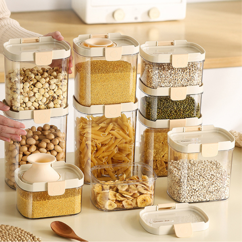 Airtight Kitchen Storage Jars - Stackable Sealed Containers for Pantry Organization (Set of 3)