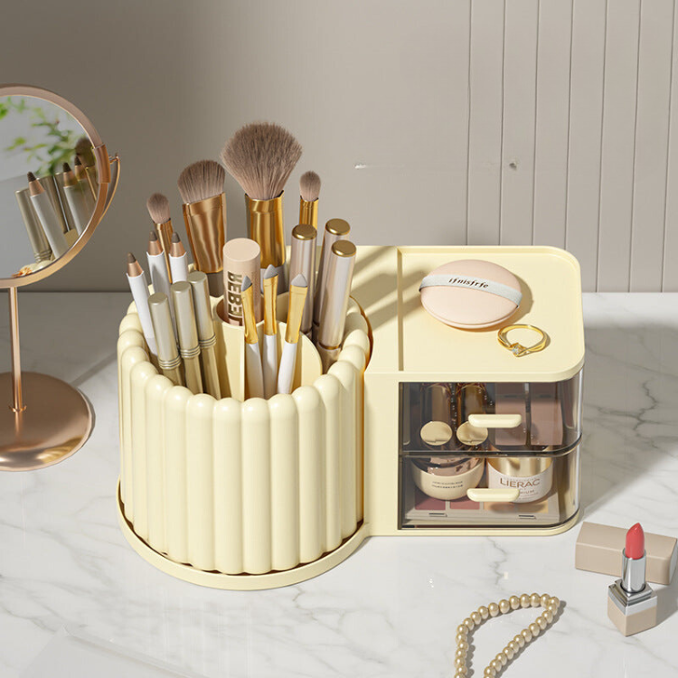 Rotating Desktop Organizer with Drawer - Pen Holder & Makeup Storage Box