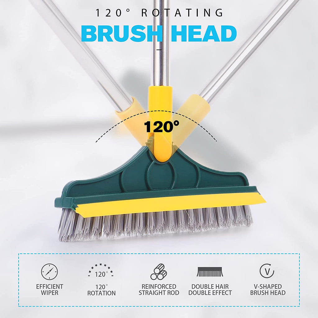 2-in-1 Stainless Steel Scrub Brush - Adjustable Long Handle with Detachable V-Shaped Head