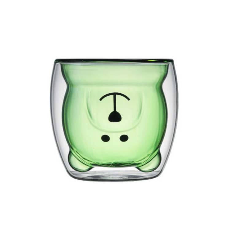 Cartoon Bear Double-Wall Glass Coffee Cup - Heat-Resistant Insulated Mug