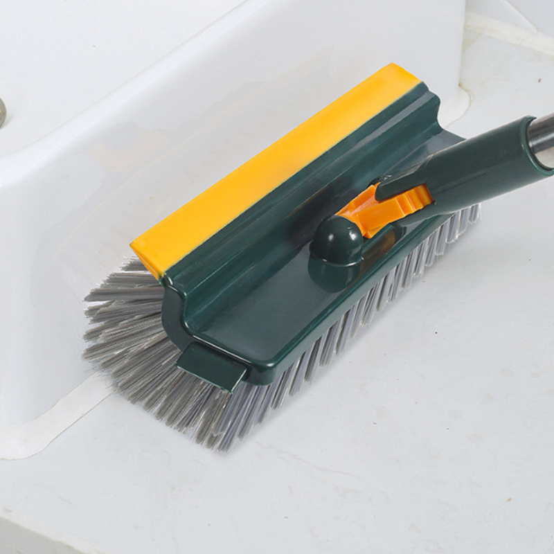 4-in-1 Long Handle Grout Brush - V-Shaped Bristle Tile Gap Cleaner with Hair Clipper