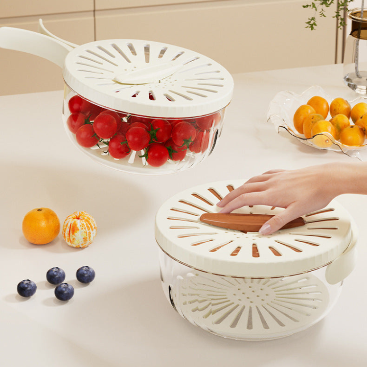 Drain Basket with Lid - Kitchen Washing & Storage Box with Ventilation