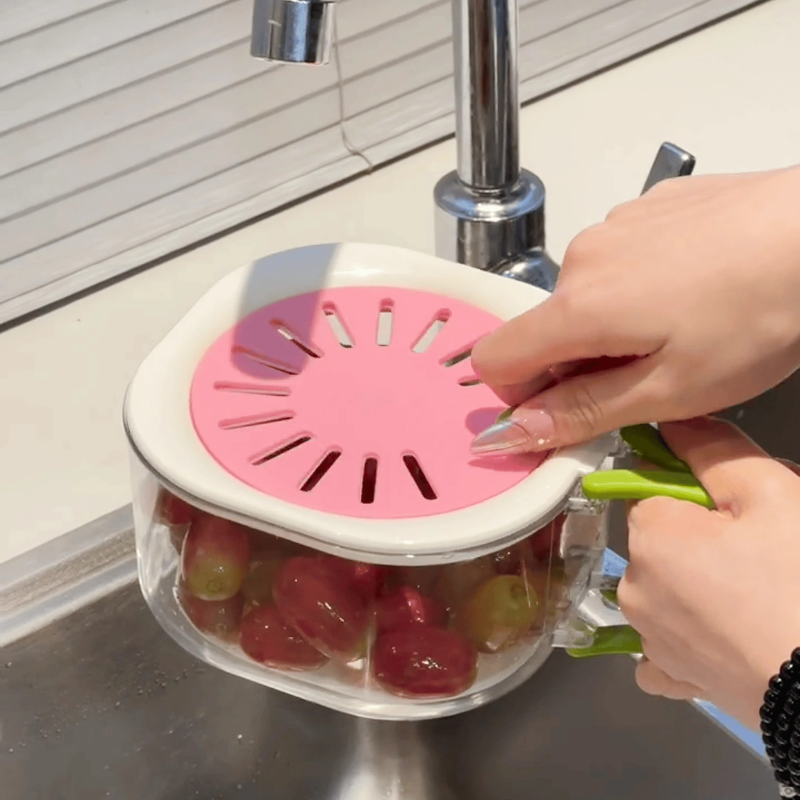 Fruit Washing Basket with Cover - Drain Basket for Kitchen Produce Storage
