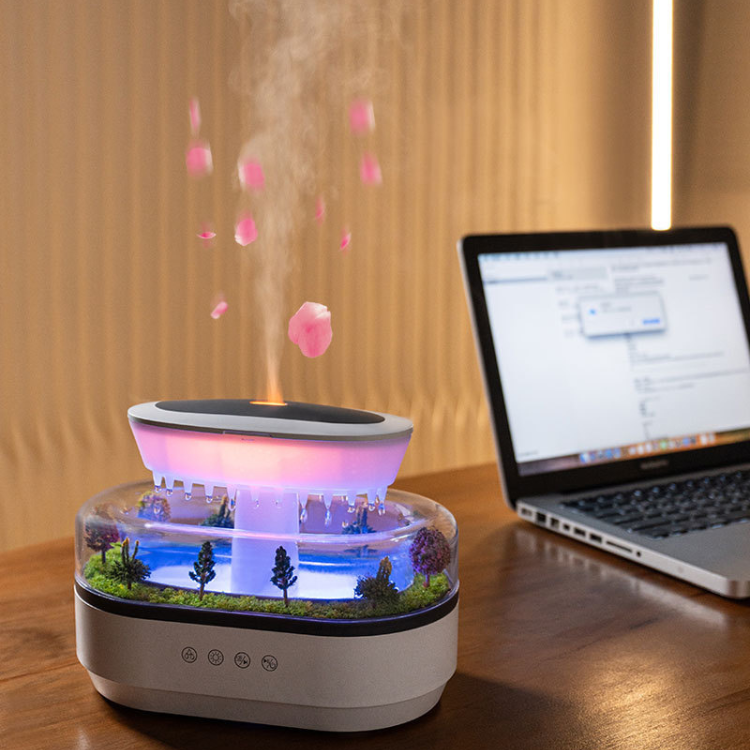 Raindrop Humidifier with Plant Landscape Ambient Light