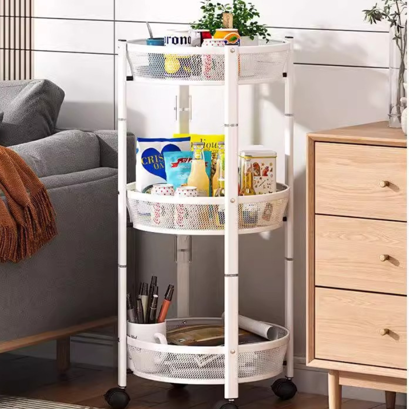 3-Tier Rotating Kitchen Storage Rack - Foldable Movable Cabinet Organizer