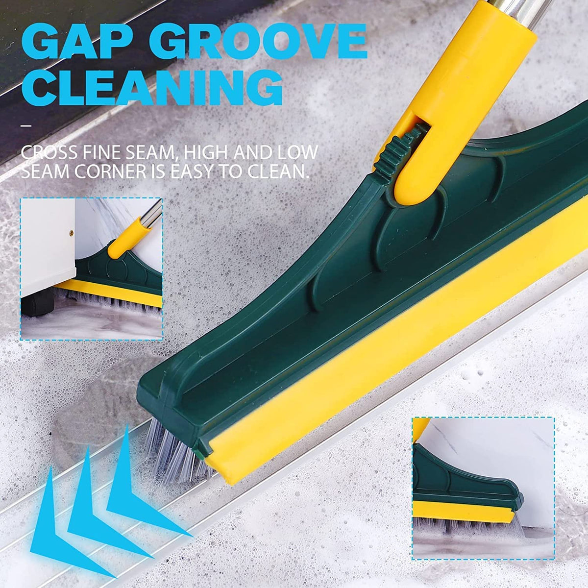 2-in-1 Stainless Steel Scrub Brush - Adjustable Long Handle with Detachable V-Shaped Head