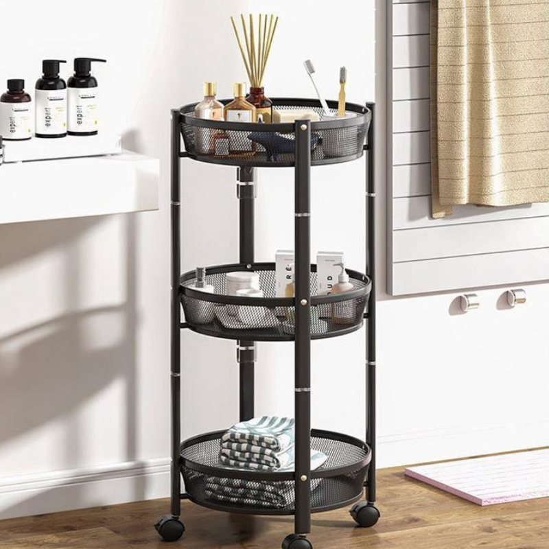 3-Tier Rotating Kitchen Storage Rack - Foldable Movable Cabinet Organizer