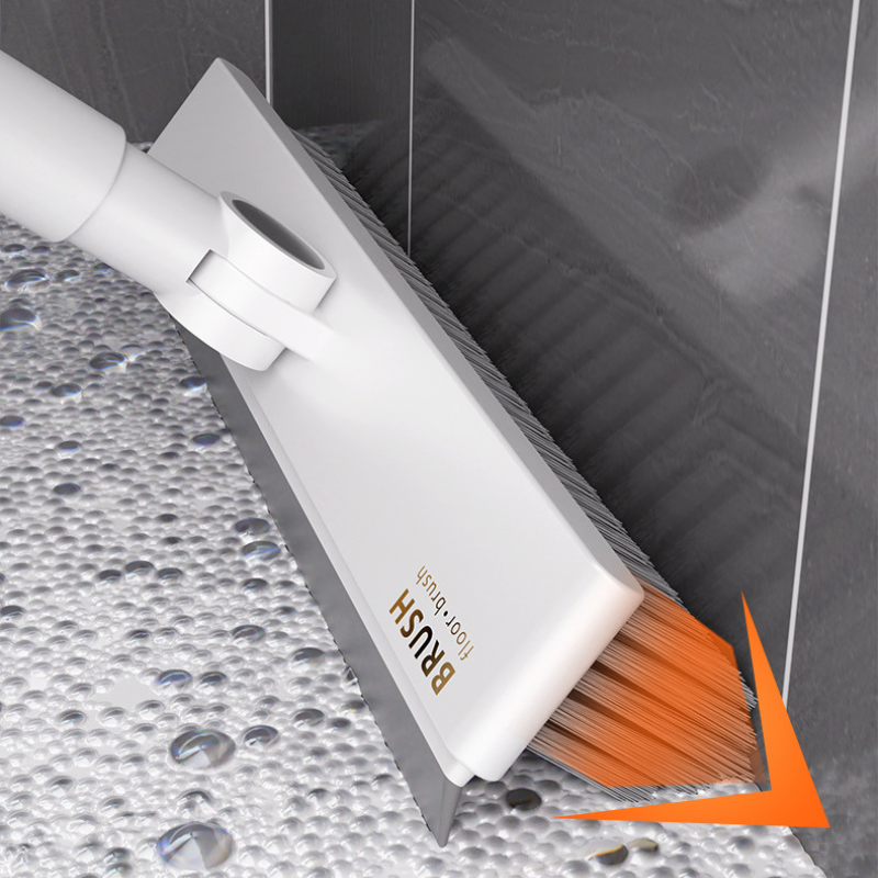 2-in-1 Floor Scrub Brush with Scraper - Long Handle V-Shaped Bristle Tile & Grout Cleaner