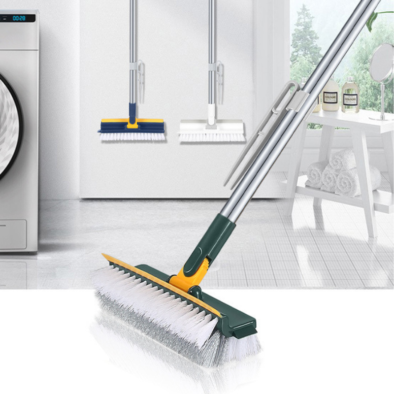 4-in-1 Long Handle Grout Brush - V-Shaped Bristle Tile Gap Cleaner with Hair Clipper