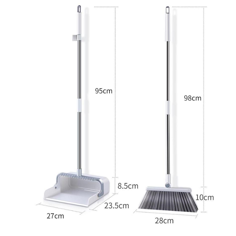 Long Handle Broom and Dustpan Set - Standing Upright Storage for Easy Sweeping