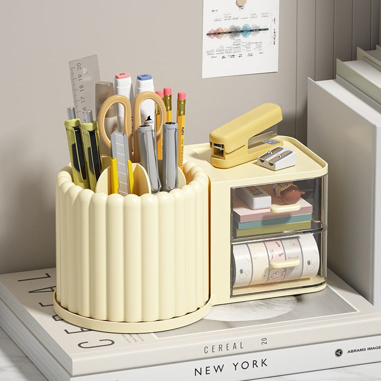 Rotating Desktop Organizer with Drawer - Pen Holder & Makeup Storage Box