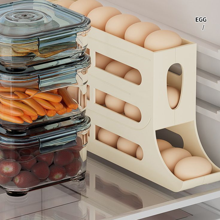 Rolling Egg Storage Box - Slide-Access Refrigerator Egg Organizer