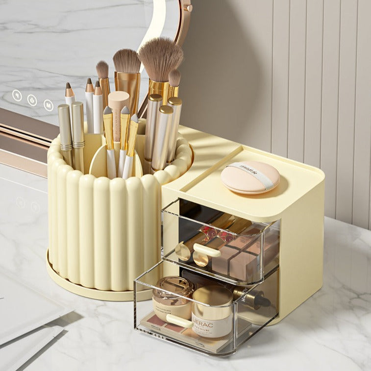 Rotating Desktop Organizer with Drawer - Pen Holder & Makeup Storage Box