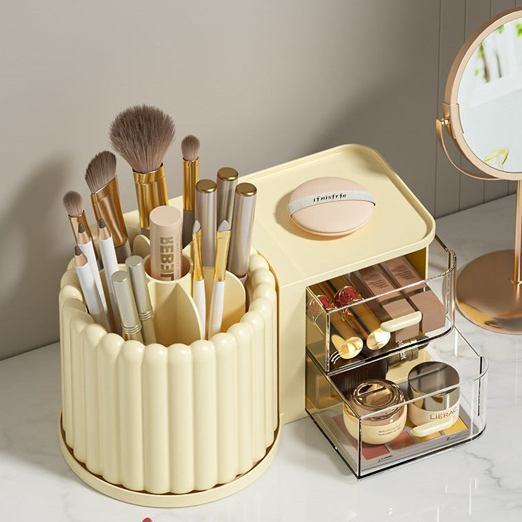 Rotating Desktop Organizer with Drawer - Pen Holder & Makeup Storage Box