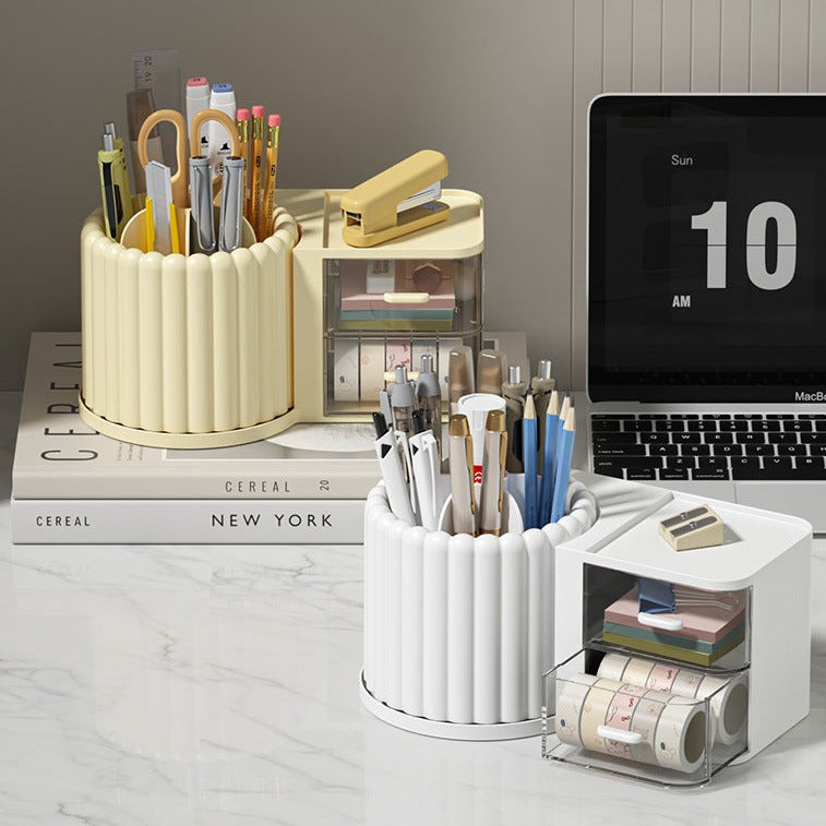 Rotating Desktop Organizer with Drawer - Pen Holder & Makeup Storage Box