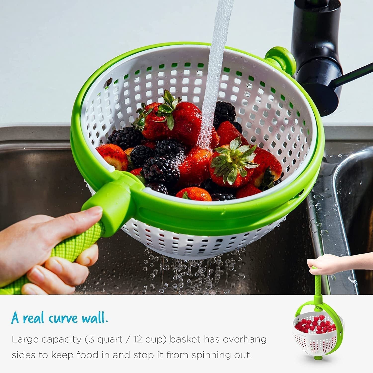 Salad Spinner with Drain Basket - Fast Spin Dryer for Crisp, Dry Greens