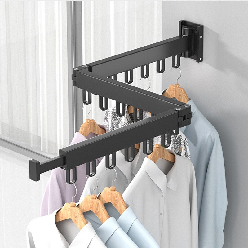 Retractable Wall Mount Clothes Drying Rack - Stainless Steel Foldaway Rack