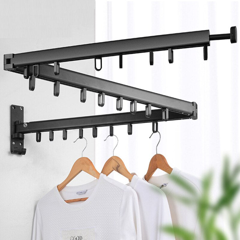 Retractable Wall Mount Clothes Drying Rack - Stainless Steel Foldaway Rack