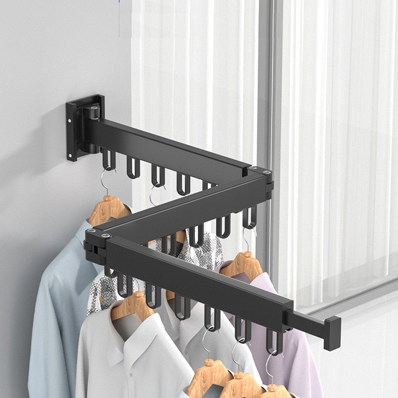 Retractable Wall Mount Clothes Drying Rack - Stainless Steel Foldaway Rack