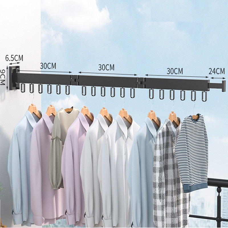 Retractable Wall Mount Clothes Drying Rack - Stainless Steel Foldaway Rack