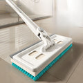 2-in-1 Bristle & Sponge Floor Scrub Brush - Telescoping Handle Bathroom Tile & Glass Cleaner