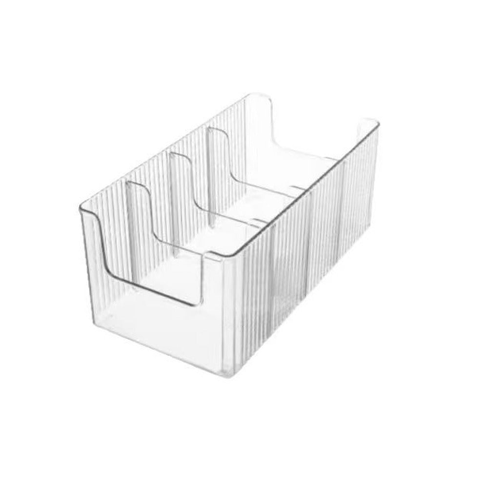 Clear storage bin with dividers