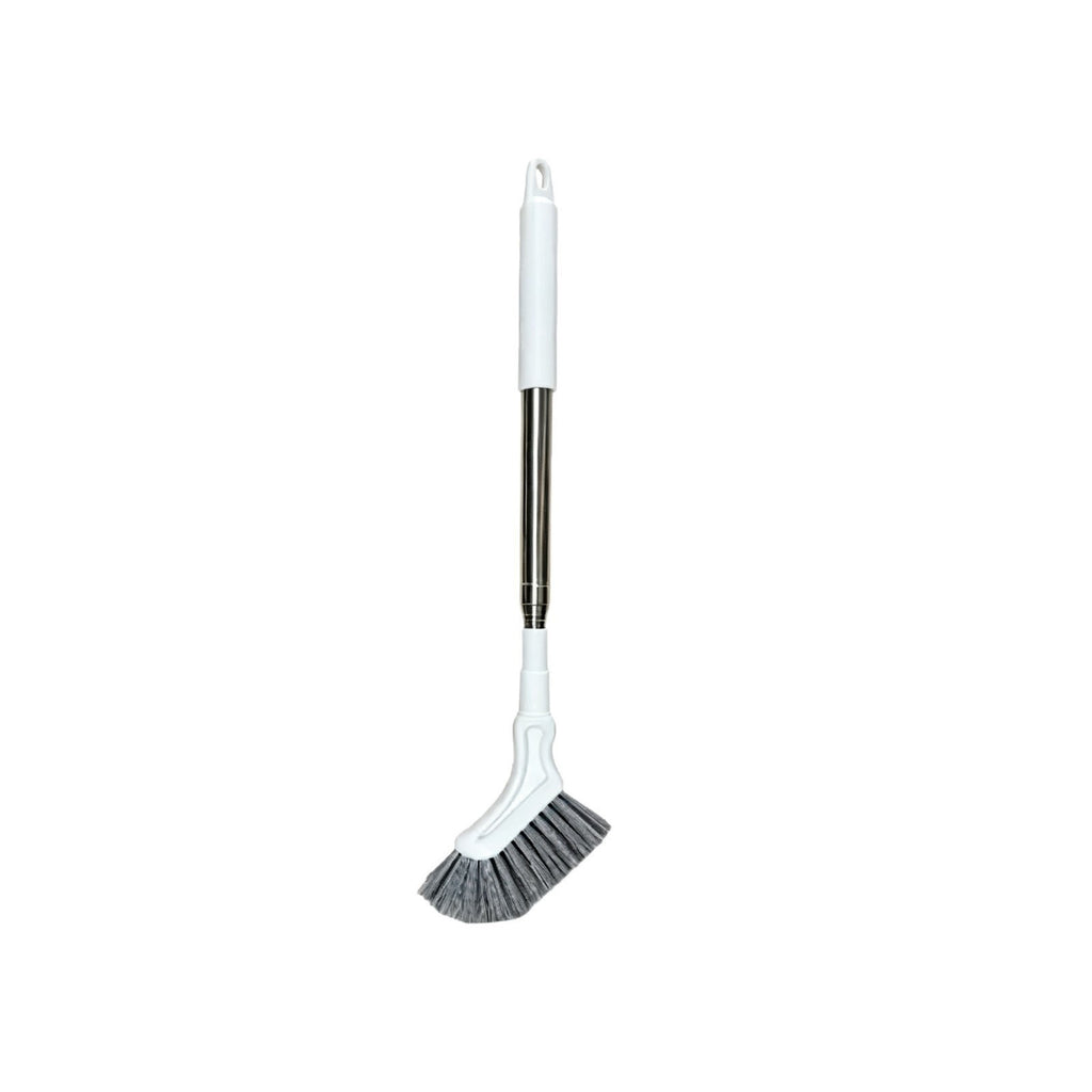 Telescopic crevice cleaning brush with L-shaped head